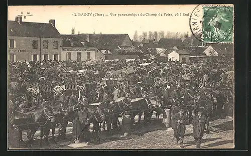 AK Baugy, Vue panoramnique du Champ de Foire, cote Sud