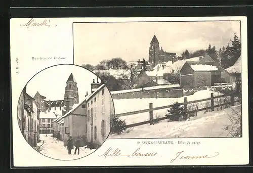 AK St-Seine-l`Abbaye, Effet de neige, Rue General Dufour