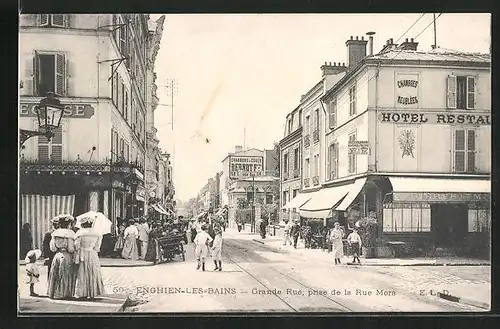 AK Enghien-les-Bains, Grande Rue, prise de la Rue Mora