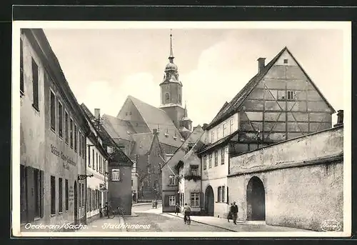 AK Oederan /Sachs., Strassenpartie mit Wäscherei in der Innenstadt