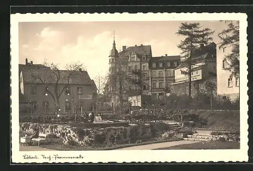 AK Löbau, Teichpromenade mit Schlosserei Hermann Beier