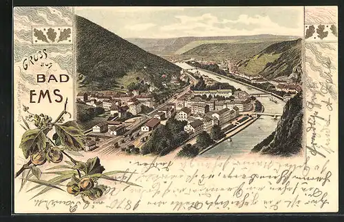 Lithographie Bad Ems, Teilansicht