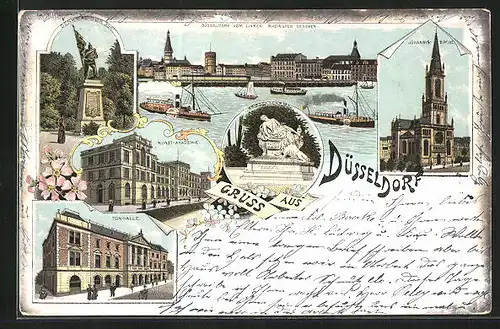 Lithographie Düsseldorf, Kunst-Akademie, Tonhalle, Johannis-Kirche