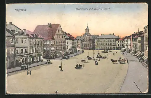 AK Bayreuth, Maxstrasse mit Hospitalkirche