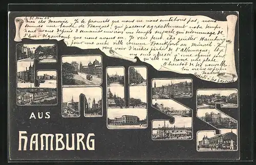 AK Hamburg, Sehenswürdigkeiten, Bahnhof in Gruss-Buchstaben