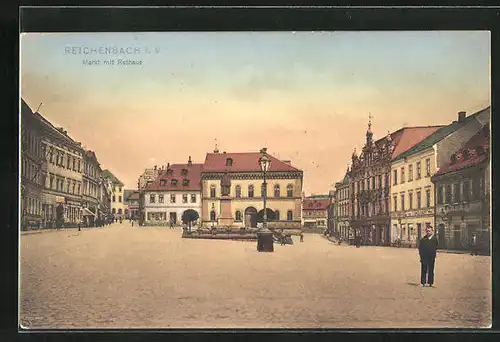 AK Reichenbach i. V., Markt mit Rathaus