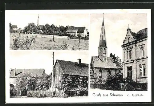 AK Schönau, Ortspartie mit Kirche