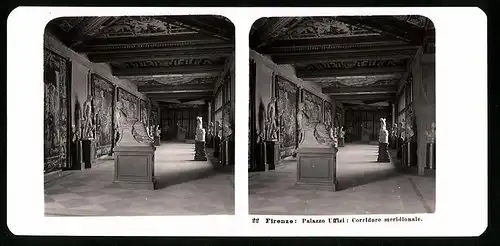 Stereo-Fotografie NPG, Berlin, Ansicht Firenze, Palazzo Uffizi: Corridore meridionale