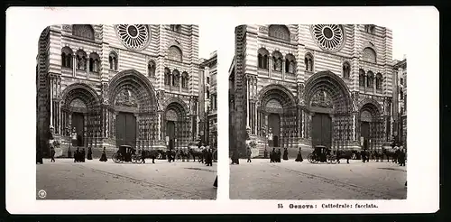 Stereo-Fotografie NPG, Berlin, Ansicht Genova, Vattedrale facciata, Pferdekutsche