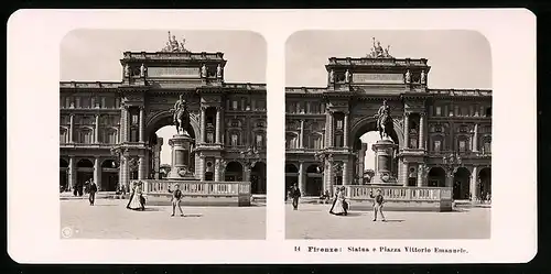 Stereo-Fotografie NPG, Berlin, Ansicht Firenze, Statua e Piazza Vittorio Emanuele