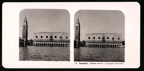 Stereo-Fotografie NPG, Berlin, Ansicht Venezia, Palazzo ducale e Campanile dal mare