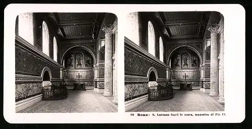 Stereo-Fotografie NPG, Berlin, Ansicht Roma, S. Lorenzi fuori le mura, mausoleo do Pio IX