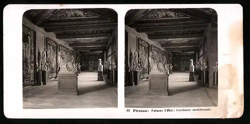 Stereo-Fotografie NPG, Berlin, Ansicht Firenze, Palazzo Uffizi, Corridore meridionale