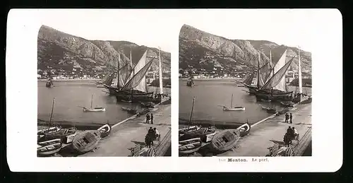 Stereo-Fotografie NPG, Berlin, Ansicht Menton, Le port, der Haven mit Segelschiffen