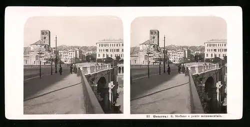 Stereo-Fotografie NPG, Berlin, Ansicht Genova, S. Stefano e ponte monumentale