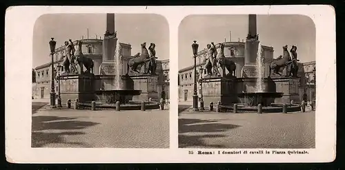 Stereo-Fotografie unbekannter Fotograf, Ansicht Roma, I domatori di cavalli in Piazza Quirinale