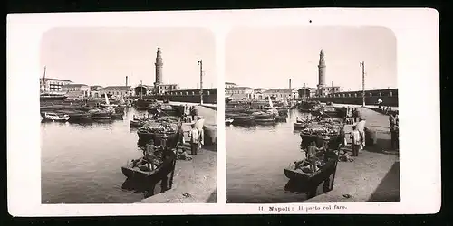 Stereo-Fotografie NPG, Berlin, Ansicht Napoli, Il porto col faro, Leuchtturm