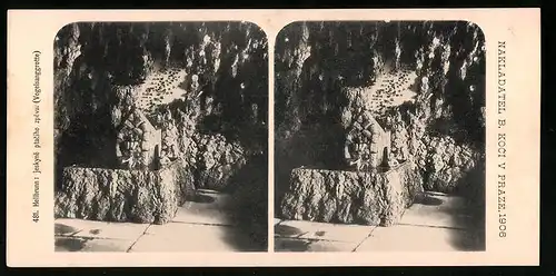 Stereo-Lichtdruck Nakladatel B. Koci, Prag, Ansicht Salzburg, Hellbrunn, jeskyne ptaciho zpevu