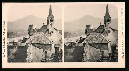 Stereo-Lichtdruck Nakladatel B. Koci, Prag, Ansicht Salzburg, Prevost Hohen-Salzburg, Vez nad mucirnou