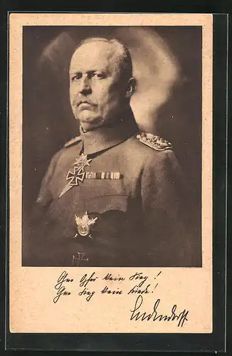 AK Erich Ludendorff in Uniform mit Orden