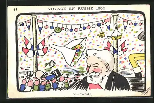 AK Voyage en Russie 1902, Vive Loubet!, Karikatur