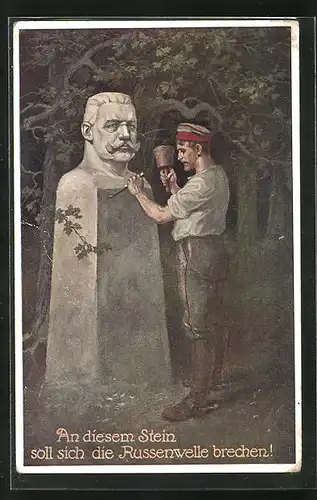 Künstler-AK Soldat meisselt an einem Standbild des Paul von Hindenburg