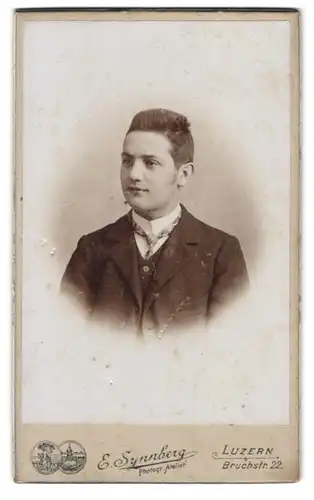 Fotografie E. Synnberg, Luzern, Bruchstr. 22, junger Mann mit Backenbart und Krawatte