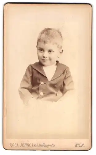 Fotografie Rosa Jenik, Wien, Mariatreustrasse 6, Portrait, Kleiner Junge verschmitzt lächelnd, Richard 1892