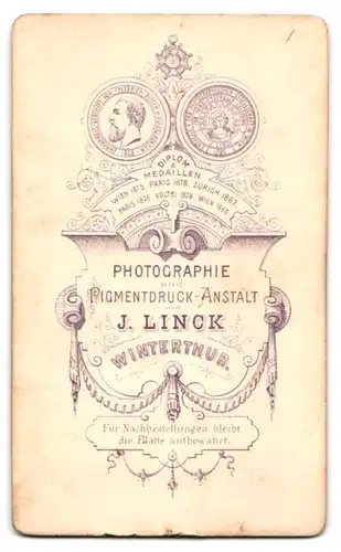 Fotografie J. Linck, Winterthur, Portrait, Mädchen mit geflochtener Hochsteckfrisur