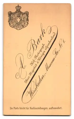 Fotografie A. Bark, Wiesbaden, Museumstrasse 1, Dame in Seidenkleid mit Mittelscheitel