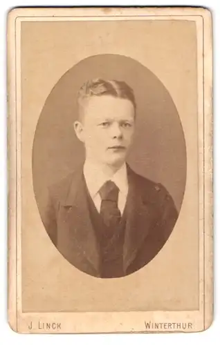 Fotografie J. Linck, Winterthur, Junger Herr im Anzug mit Krawatte