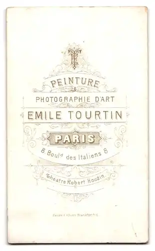 Fotografie Emile Tourtin, Paris, 8 Boul. des Italiens, Mann mit Oberlippenbart und gekämmtem Haar