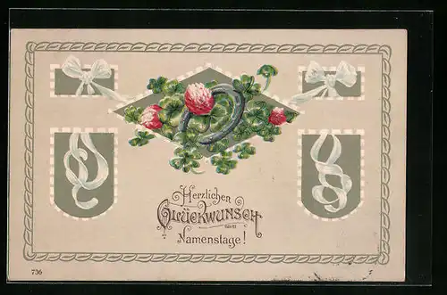 Präge-AK Hufeisen und Glücksklee zum Namenstag