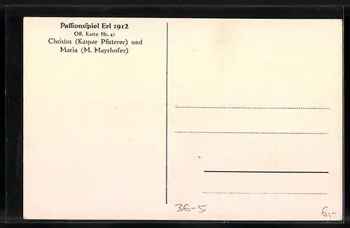 AK Erl, Passionsspiele 1912, Christus-Darsteller Kaspar Pfisterer und Maria-Darstellerin M. Mayrhofer