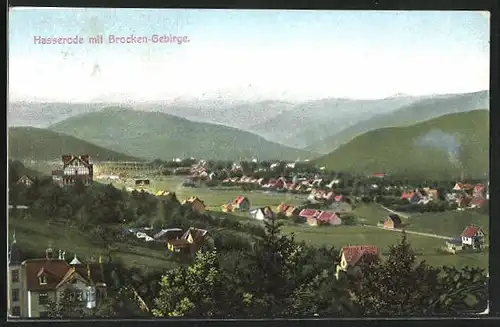 AK Hasserode, Ortsansicht mit Brocken-Gebirge