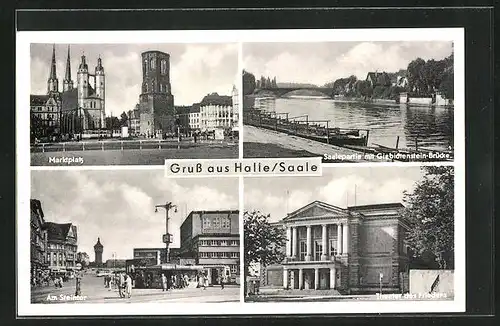 AK Halle /Saale, Marktplatz, Theater des Friedens