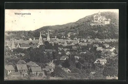 AK Wernigerode, Ortsansicht mit Schloss auf Berg