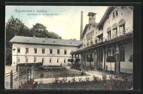 AK Augustusbad b. Radeberg, Bade-Haus und Kurhaus-Terrasse
