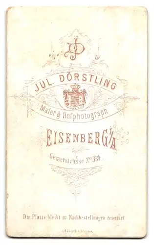 Fotografie Ju. Dörstling, Eisenberg i /A., Geraerstrasse 334, Älterer Herr mit Backenbart