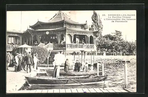 AK Enghien-les-Bains, Le Pavillon Chinois, L`Embarcadère des bateaux de Promenade