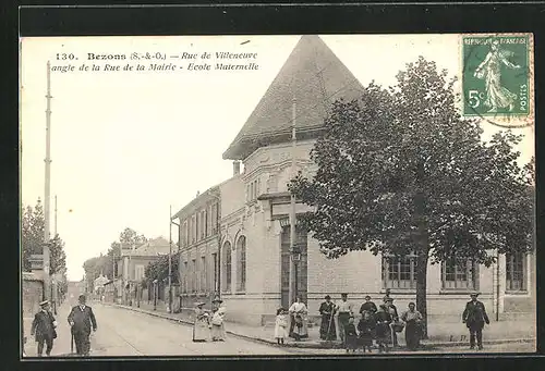 AK Bezons, Rue de Villeneuve angle de la Rue de la Mairie, Ecole Maternelle