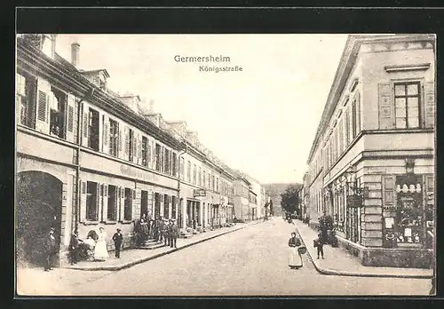 AK Germersheim, Königsstrasse mit Gasthaus und Geschäften