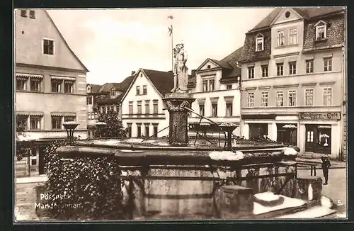 AK Pössneck, Marktbrunnen und Cafe