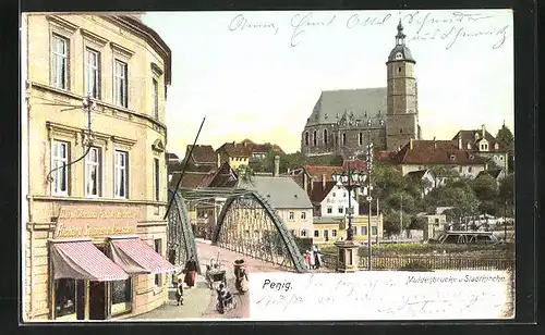 AK Penig, Muldenbrücke und Stadtkirche