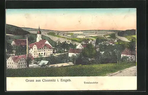 AK Clausnitz i. Erzgeb., Ortsansicht mit Kirche