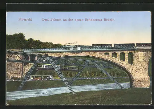 AK Elberfeld, Drei Bahnen an der neuen Sonnborner Brücke