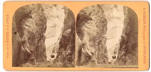 Stereo-Fotografie A. Gabler, Interlaken, Ansicht Meiringen, Sortie de la gorge sombre de l`Aar