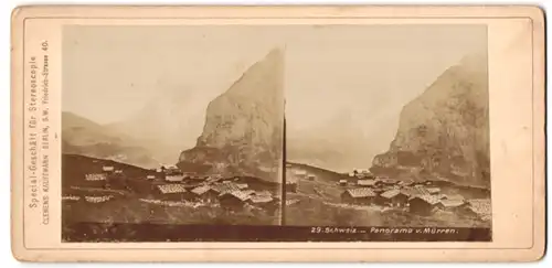 Stereo-Fotografie Clemens Kauffmann, Berlin, Friedrichstr. 40, Ansicht Mürren, Panorama der Ortschaft