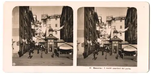 Stereo-Fotografie NPG, Berlin, Ansicht Genova, I vecchi quartieri del porto