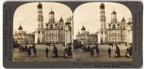 Stereo-Fotografie Keystone View Co., Meadville / PA, Ansicht Moskau, Kreml, Turm des Ivan, Kathedrale Erzengel Michael